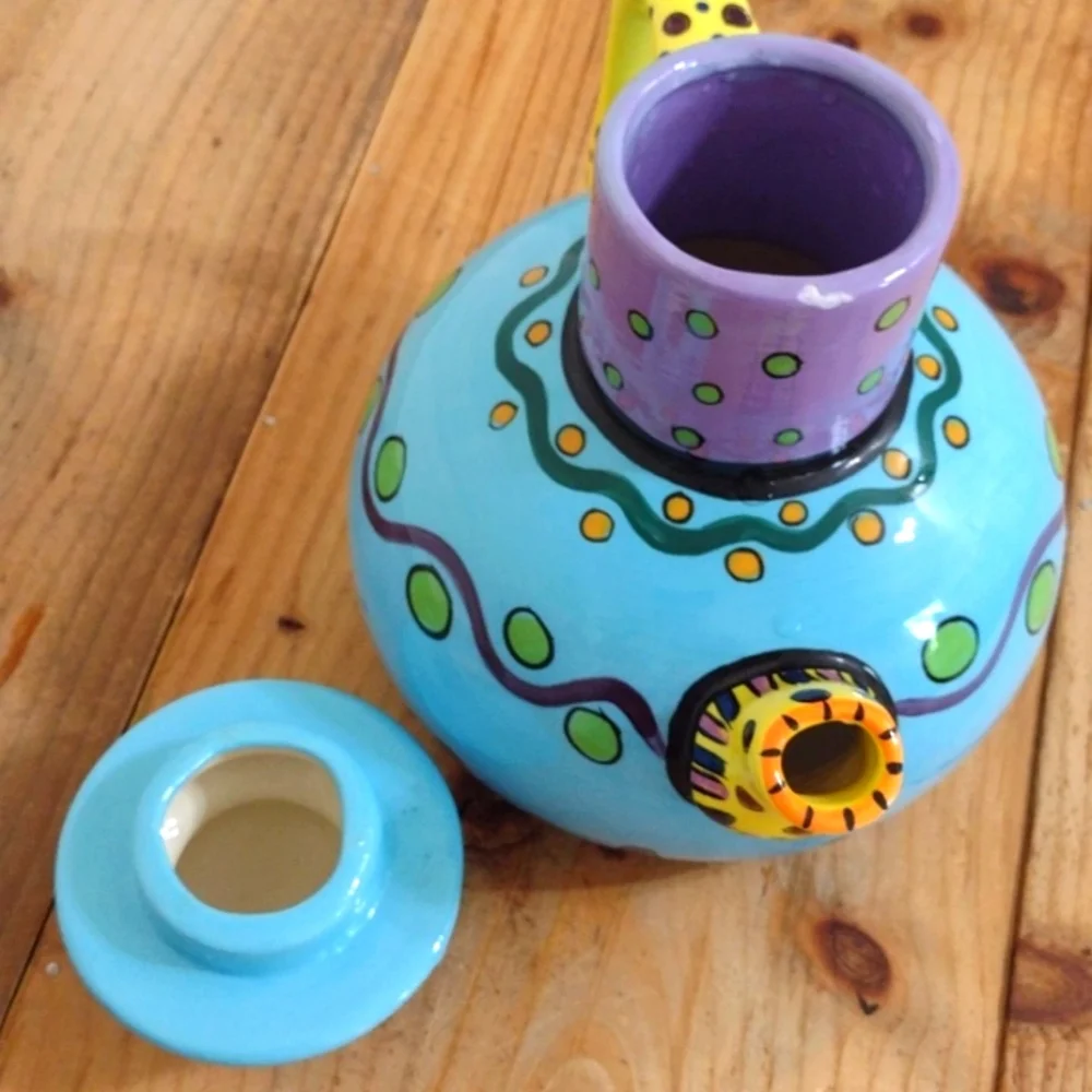 Hand Painted Large Ceramic Polka Dot Tea Pot